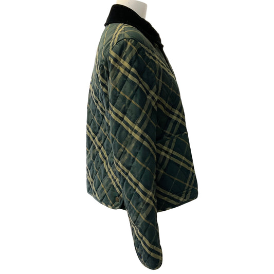 Burberry Green / Black Corduroy Trimmed Quilted Checked Cotton Twill Jacket