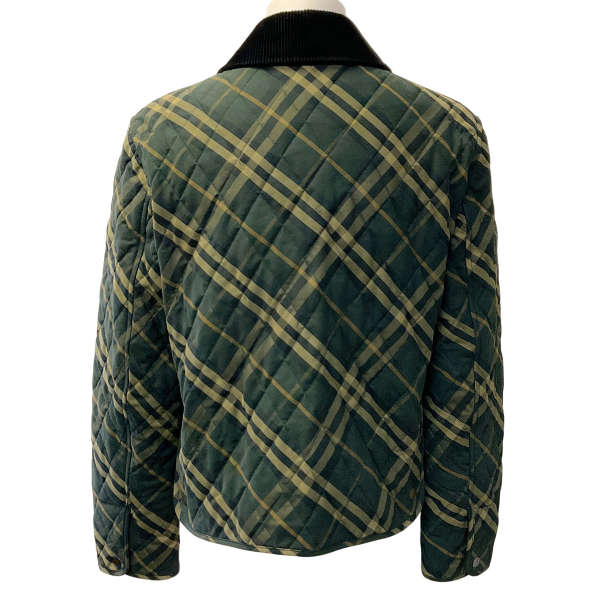 Burberry Green / Black Corduroy Trimmed Quilted Checked Cotton Twill Jacket