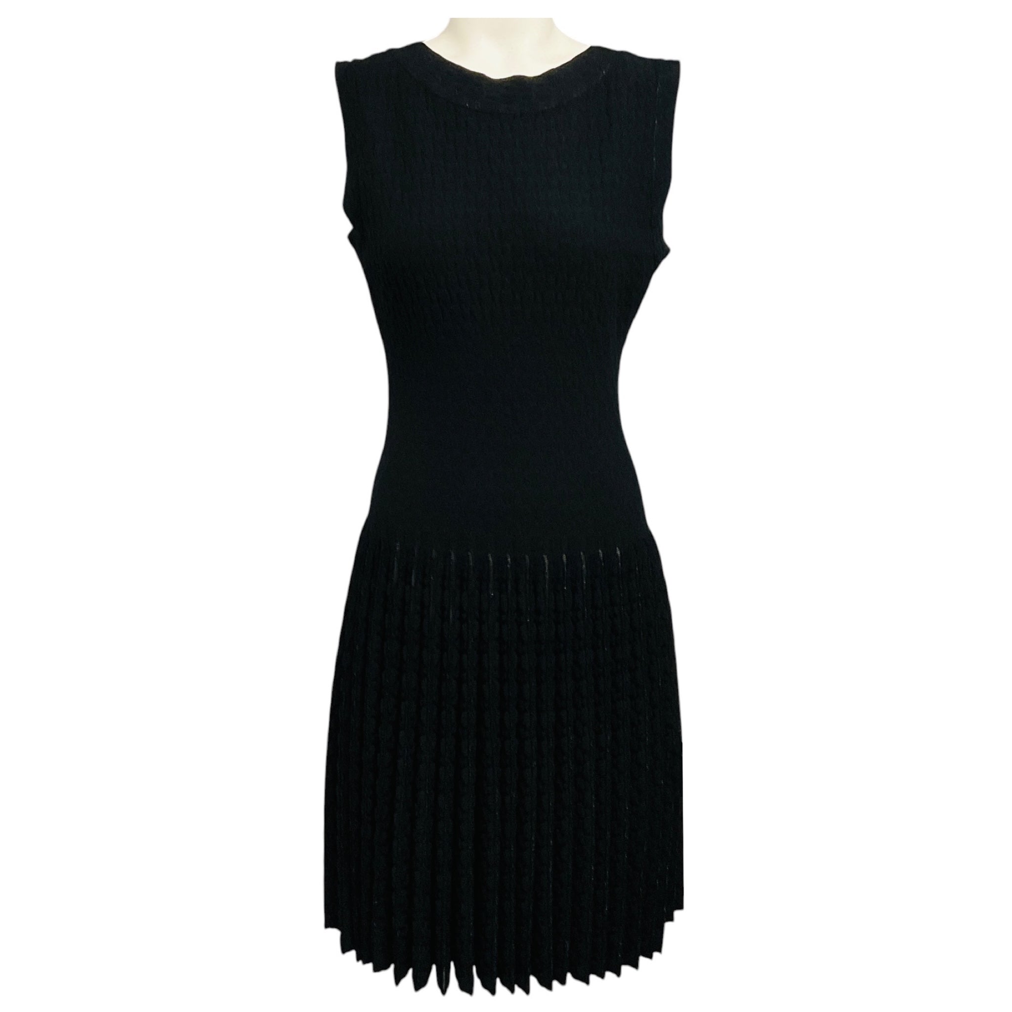 Alaia Black Sleeveless Pleated Shimmer Knit Flared Dress