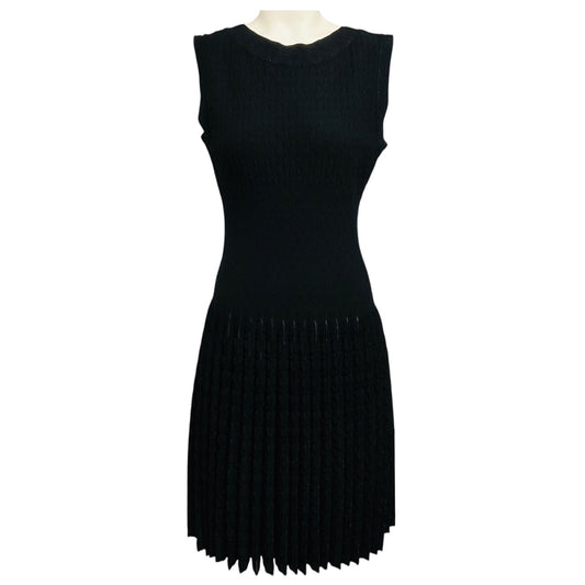 Alaia Black Sleeveless Pleated Shimmer Knit Flared Dress