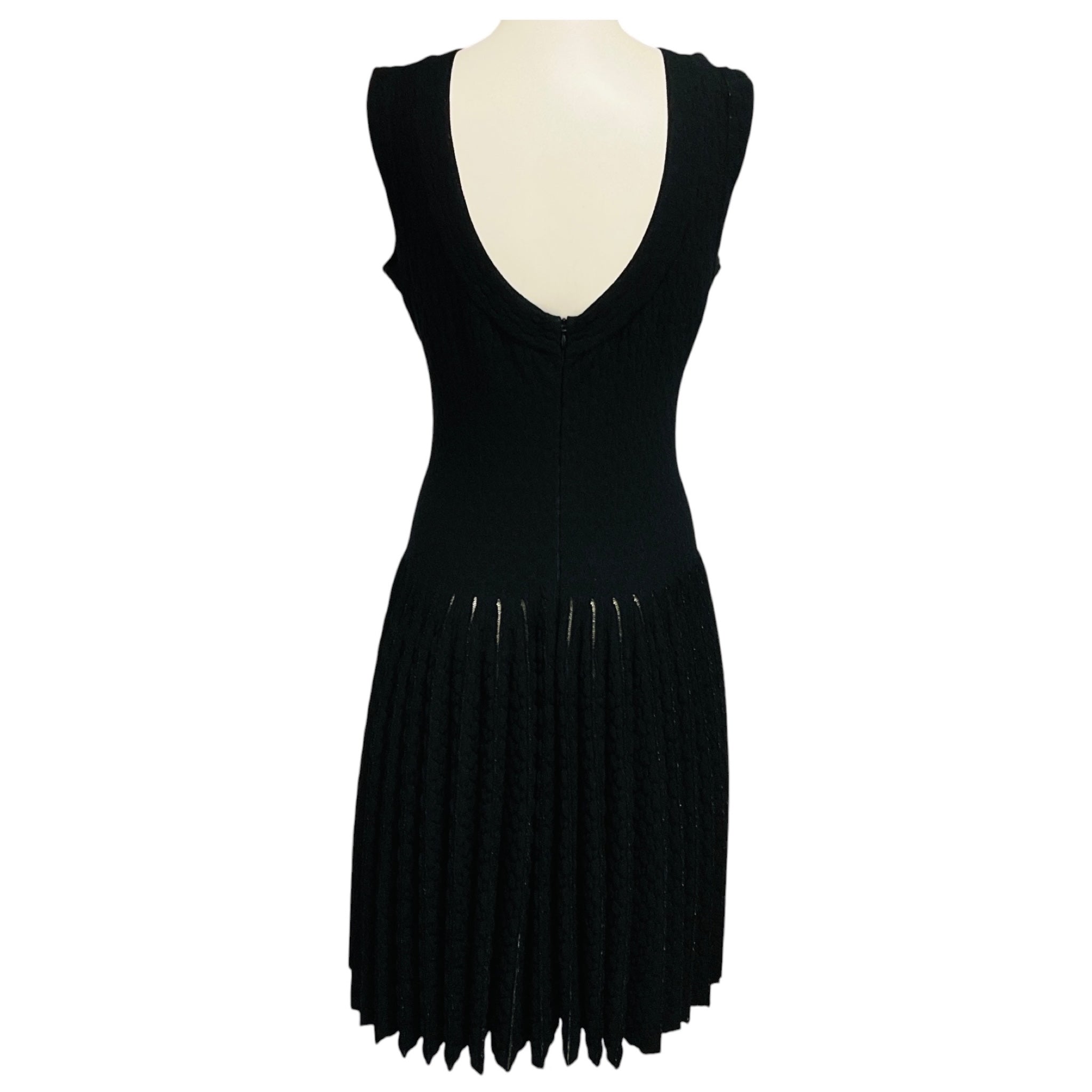Alaia Black Sleeveless Pleated Shimmer Knit Flared Dress