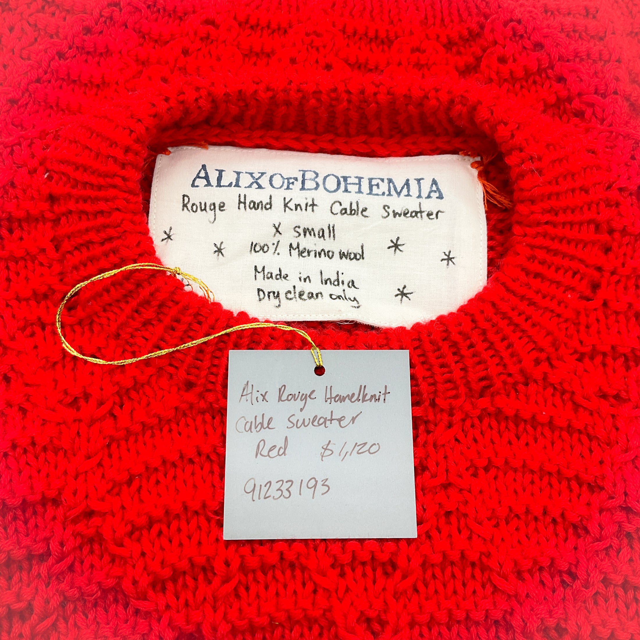 Alix of Bohemia Rouge Wool Hand Knit Cable Sweater