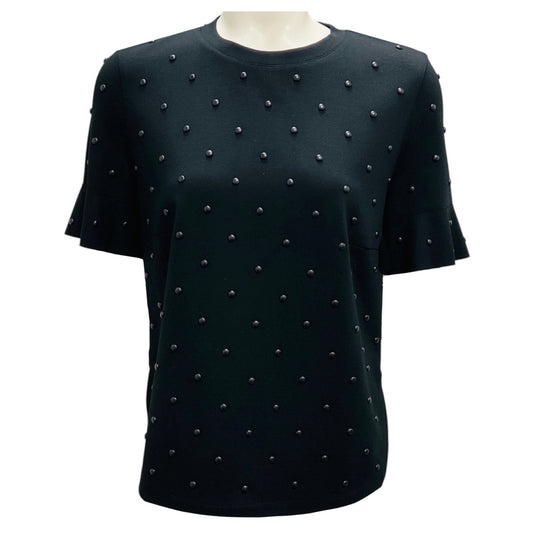 Akris Punto Black Studded Short Sleeved Stretch Knit Top