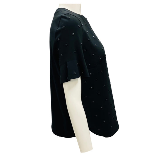 Akris Punto Black Studded Short Sleeved Stretch Knit Top