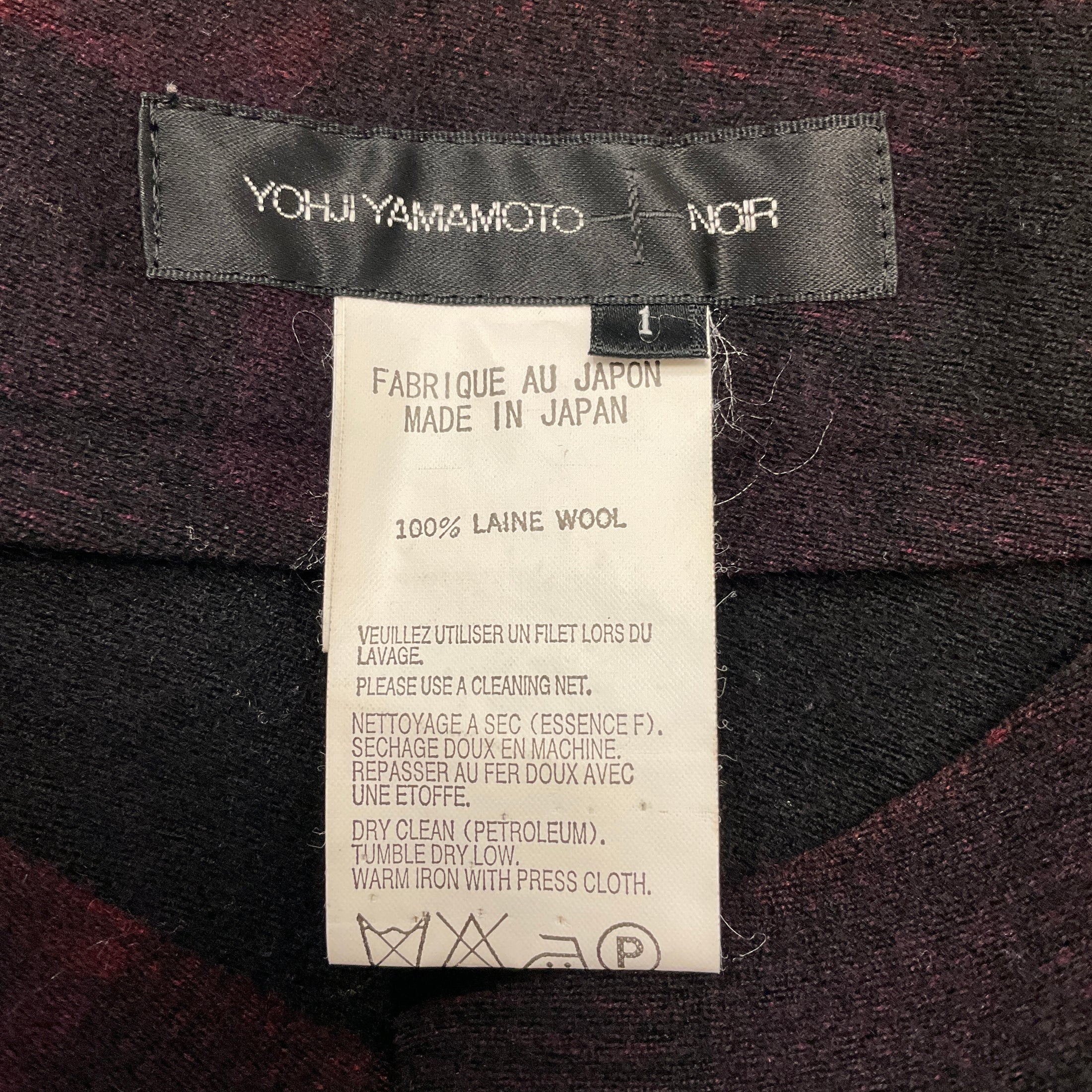 Yohji Yamamoto Noir Black / Burgundy Wool Midi Skirt