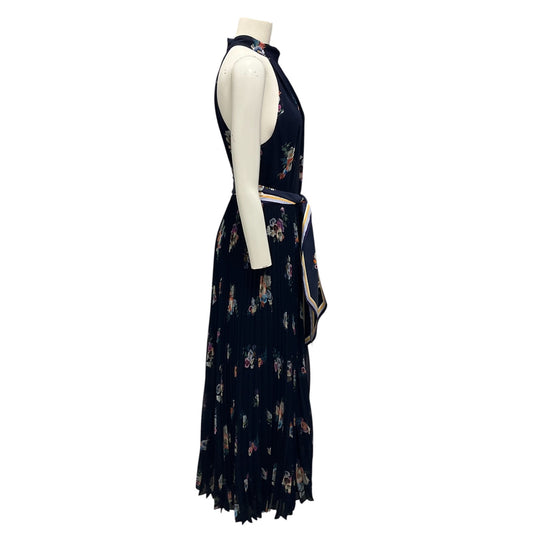 Zimmermann Navy Multi Pleated Floral Maxi Dress