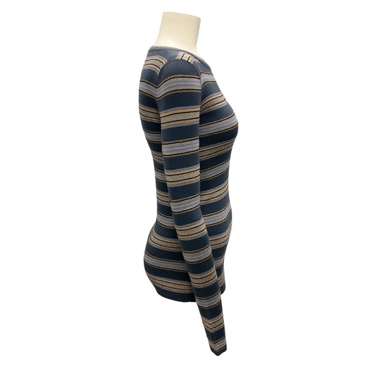 Brunello Cucinelli Blue Multi Metallic Striped Long Sleeved Knit Top