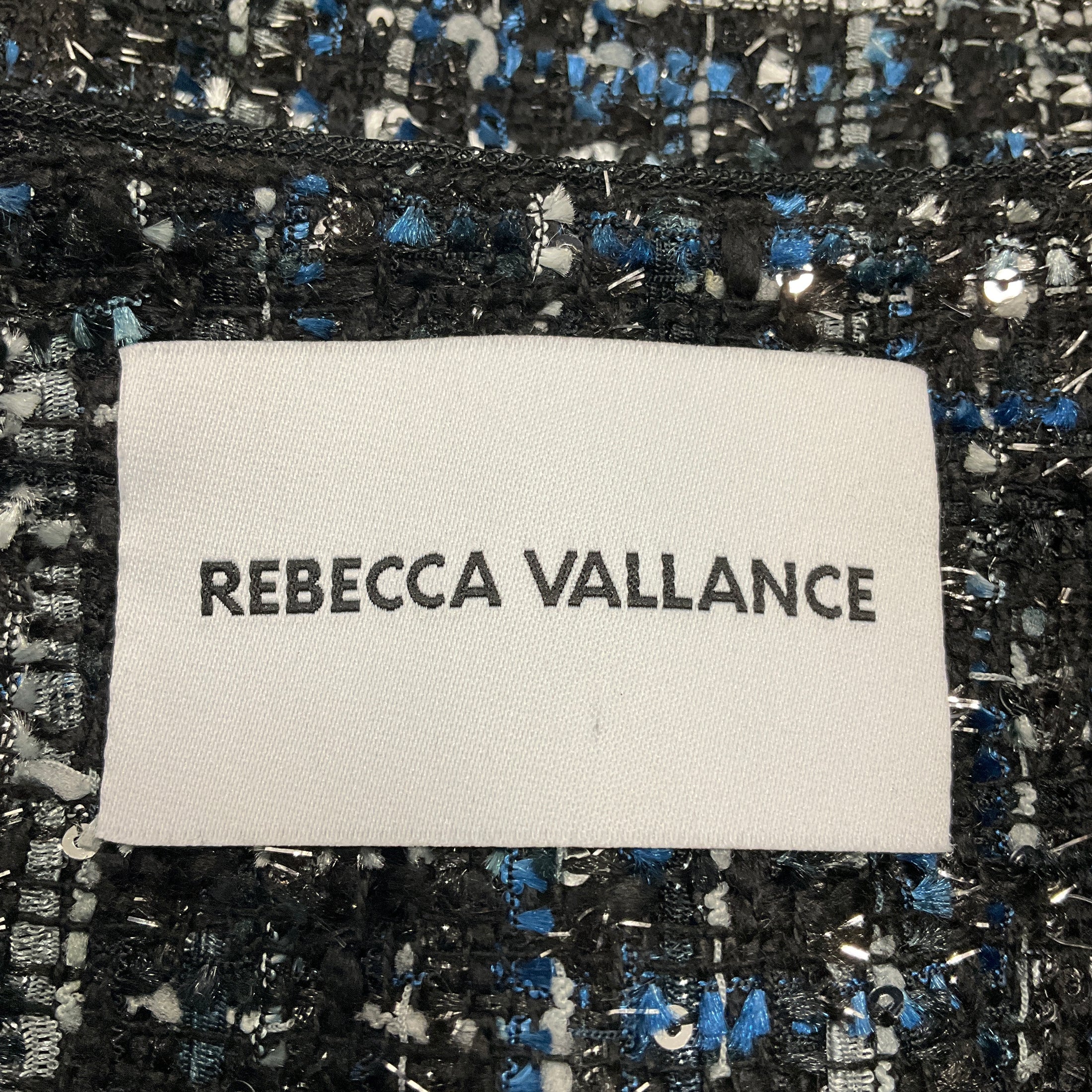 Rebecca Vallance Black / Blue Sequin Trim Button Front Tweed Jacket