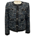 Load image into Gallery viewer, Rebecca Vallance Black / Blue Sequin Trim Button Front Tweed Jacket
