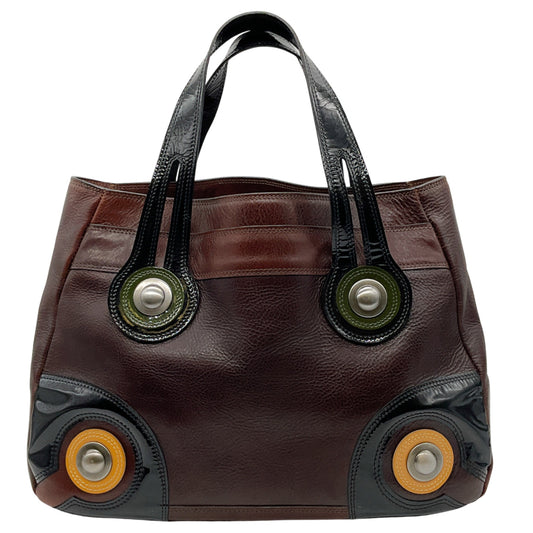 Marni Brown Leather Satchel with Black Patent Leather Straps
