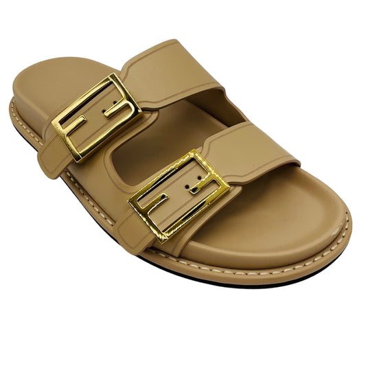 Fendi Beige Feel Leather Slide Sandals