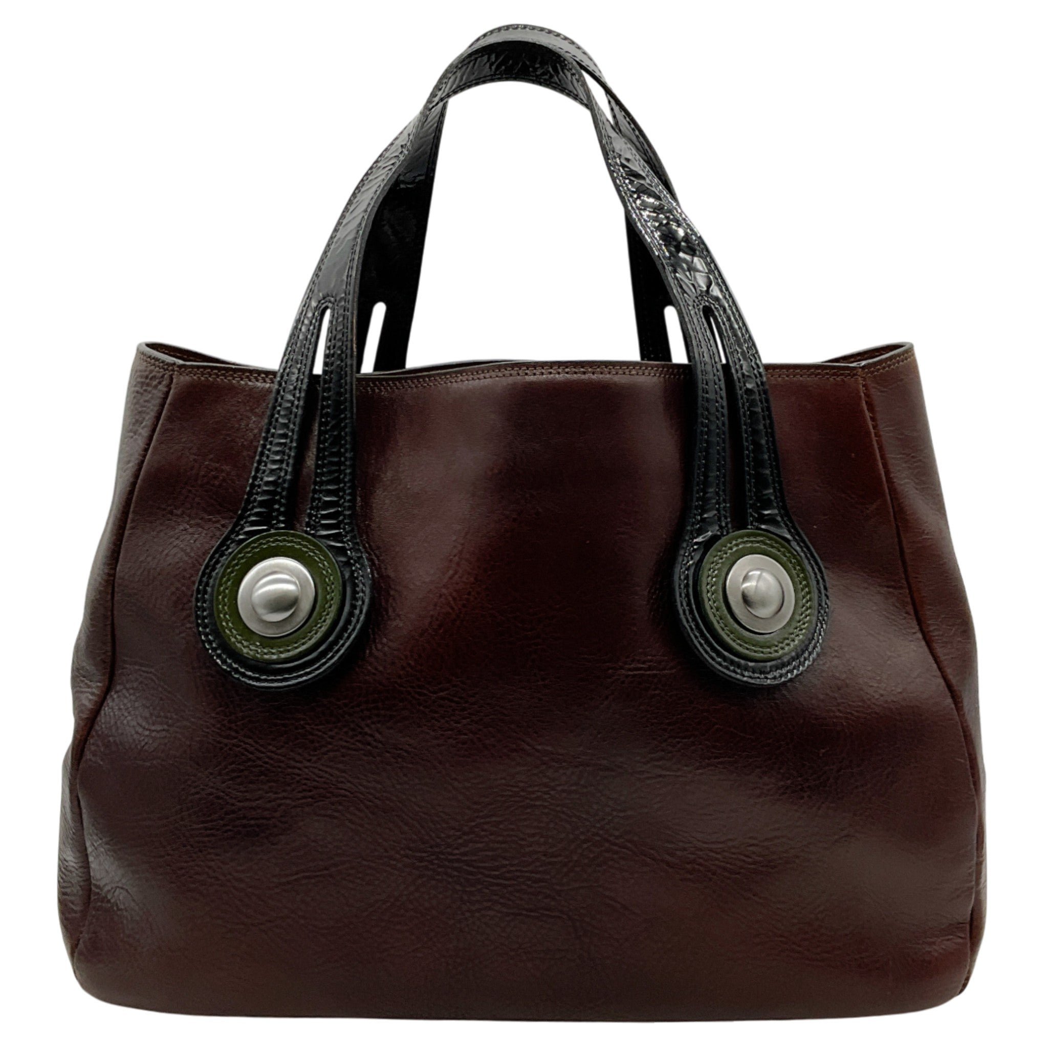 Marni Brown Leather Satchel with Black Patent Leather Straps