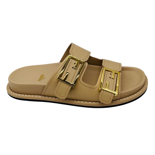 Fendi Beige Feel Leather Slide Sandals