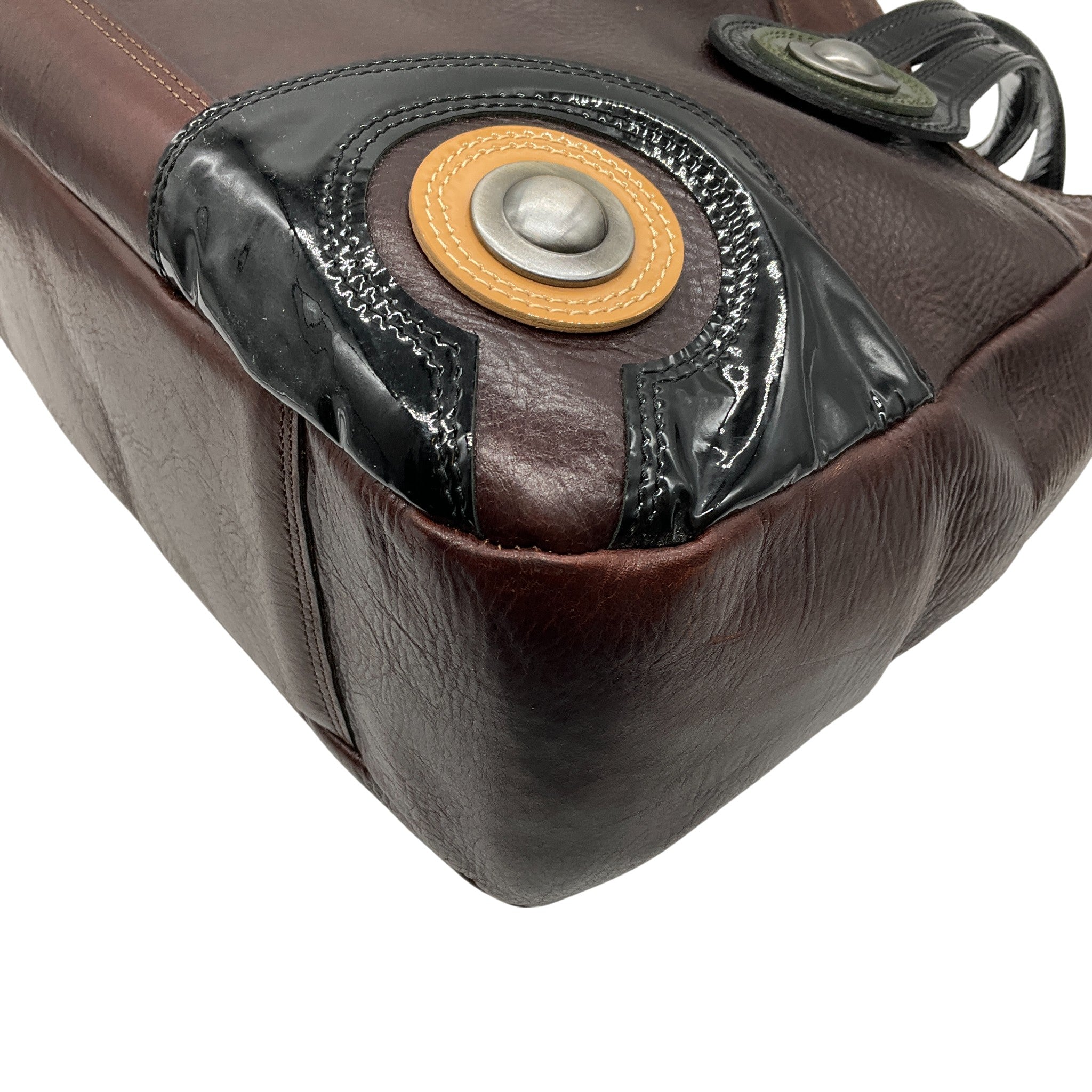 Marni Brown Leather Satchel with Black Patent Leather Straps