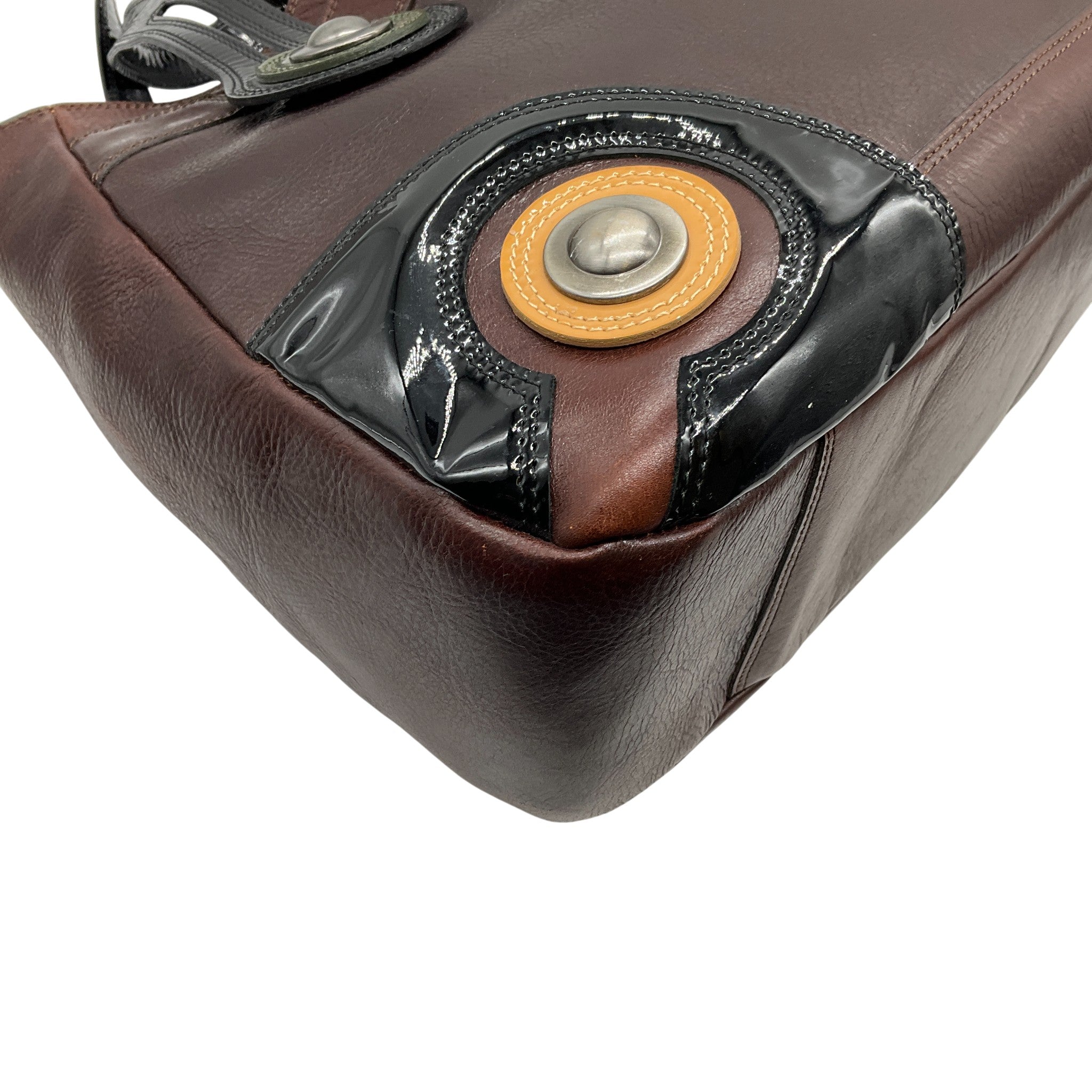 Marni Brown Leather Satchel with Black Patent Leather Straps