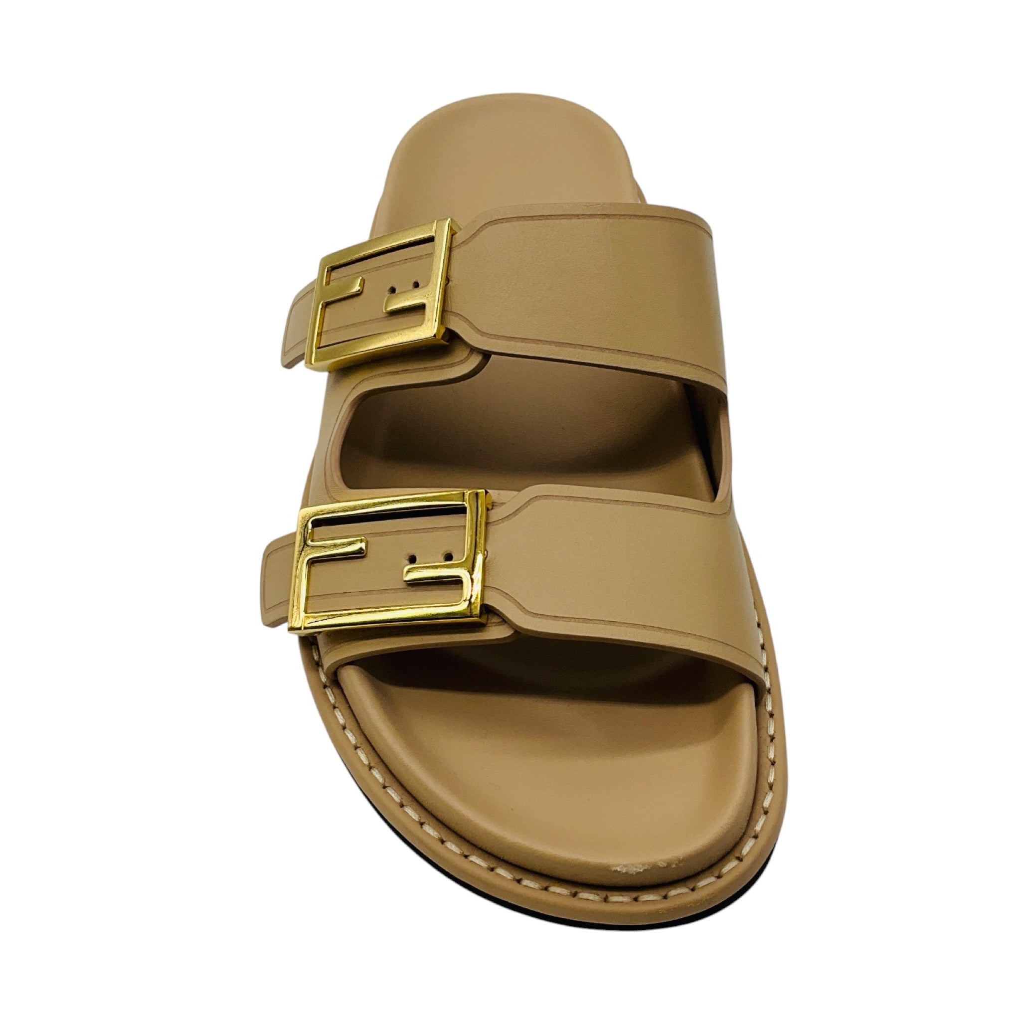 Fendi Beige Feel Leather Slide Sandals