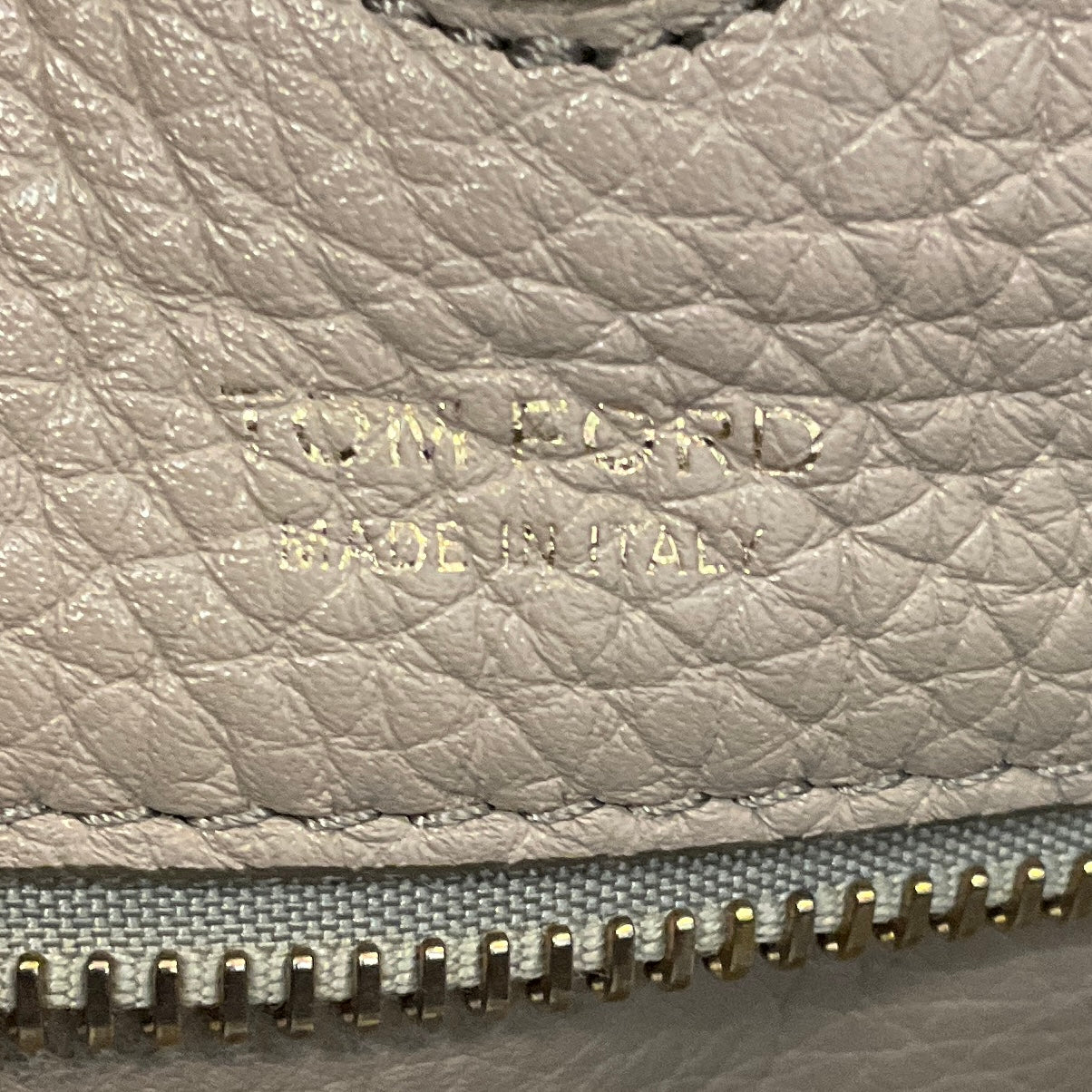 Tom Ford Taupe / Gold Zipper Detail Pebbled Leather Tote Bag
