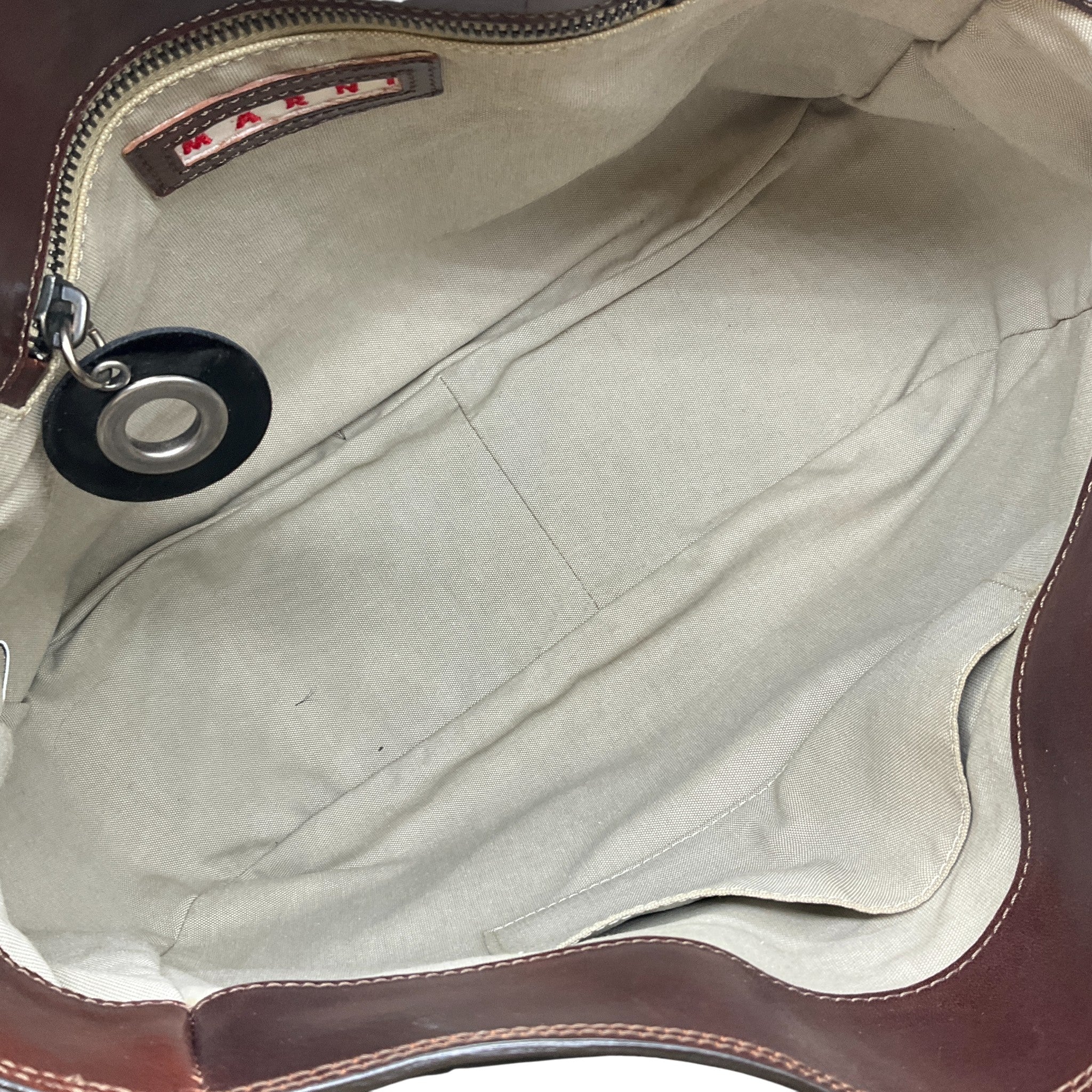 Marni Brown Leather Satchel with Black Patent Leather Straps