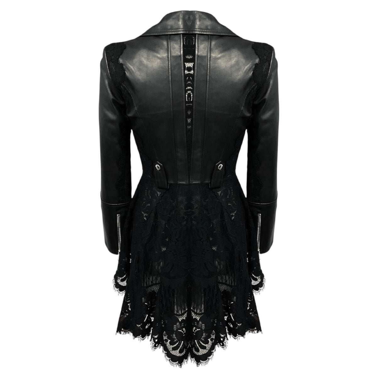 Alexander McQueen Black Lace Trimmed Leather Biker Jacket