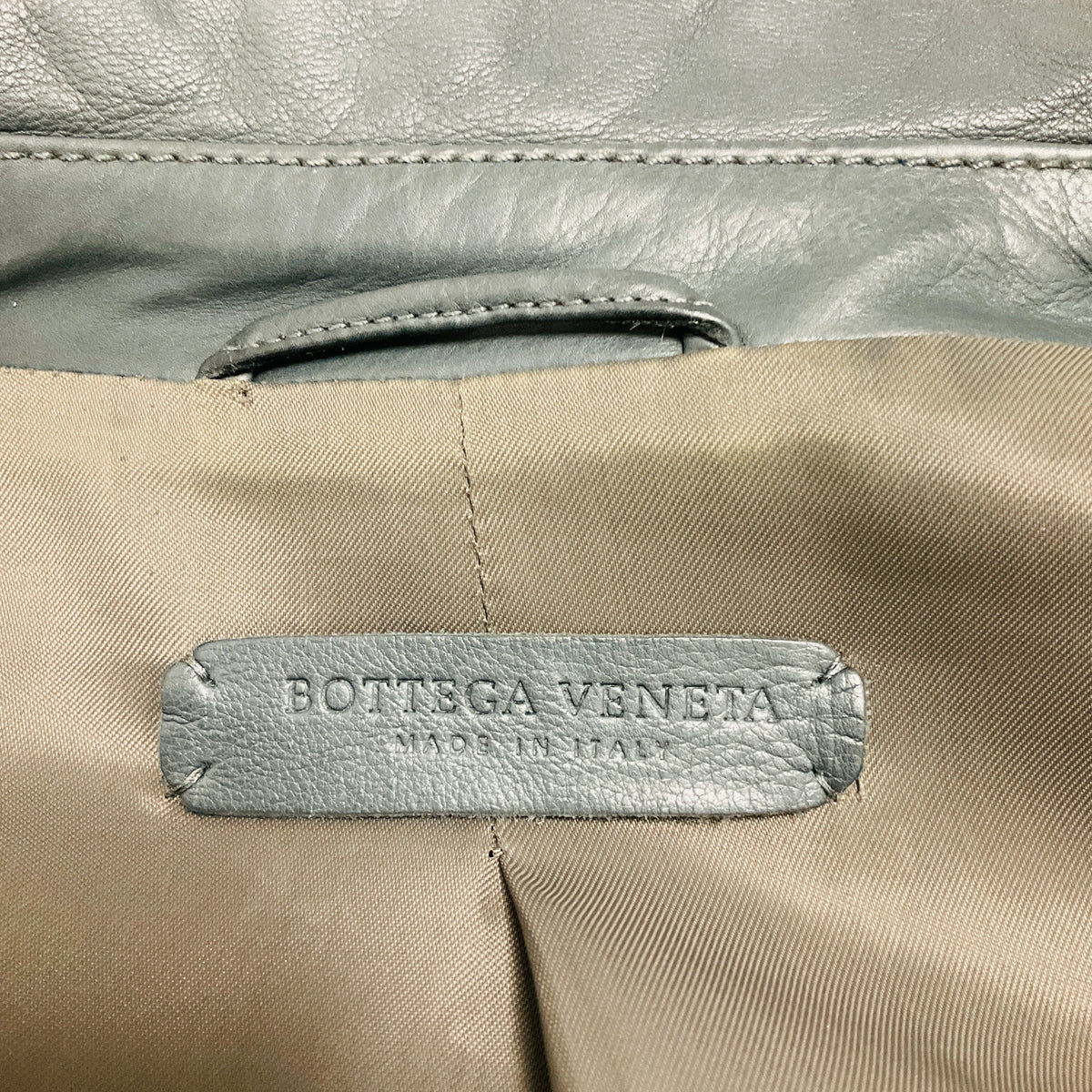 Bottega Veneta Slate Blue Grey Zip Front Leather Moto Jacket