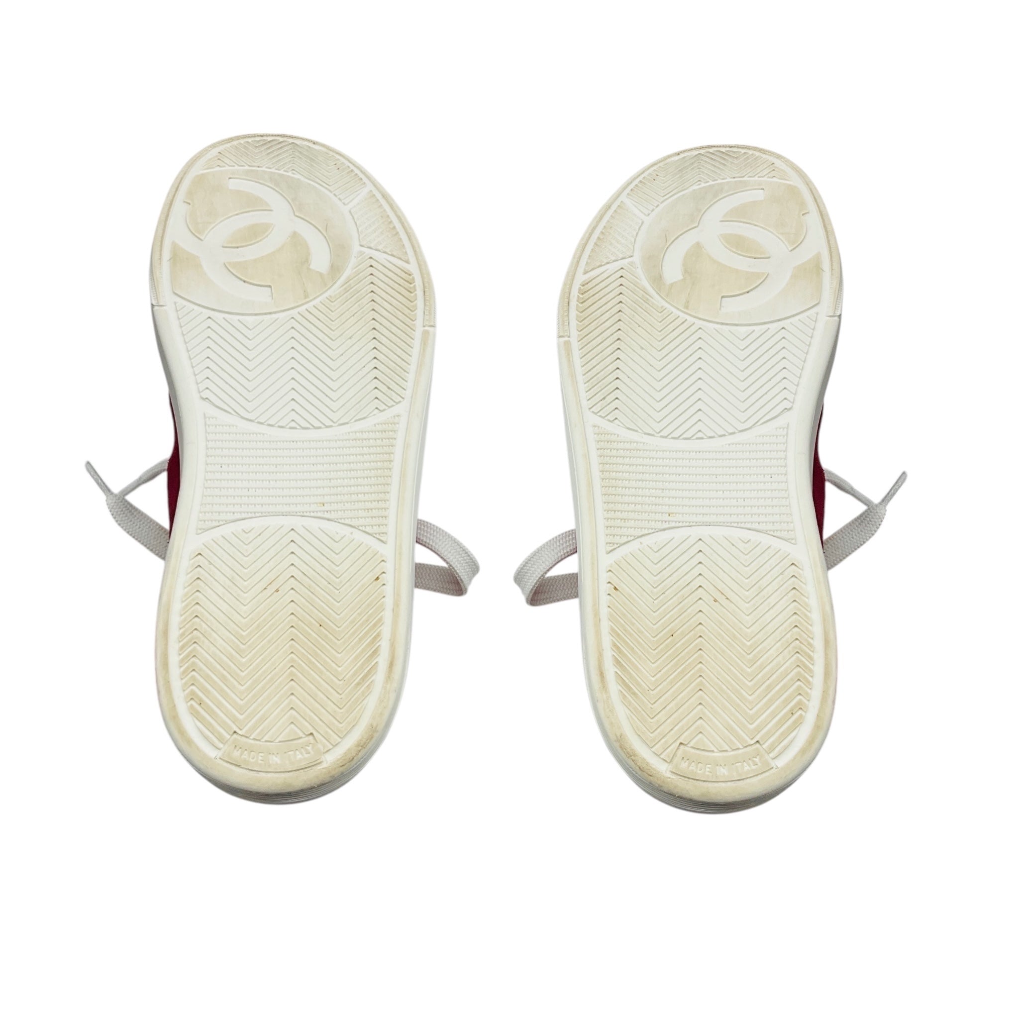 Chanel Red Suede Low Top Sneakers