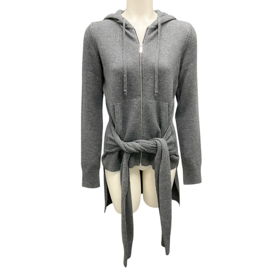 Michael Kors Collection Banker Mel Grey Hooded Tie-Waist High-Low Cashmere Knit Sweater