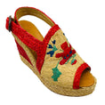 Load image into Gallery viewer, Robert Clergerie Natural / Red Multi Raffia Wedge Sandals

