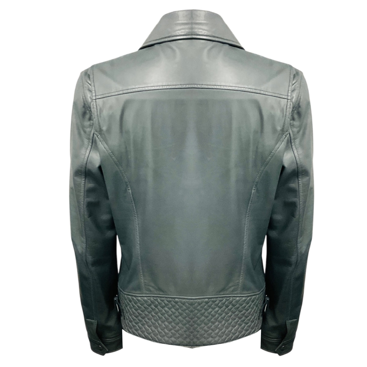 Bottega Veneta Slate Blue Grey Zip Front Leather Moto Jacket