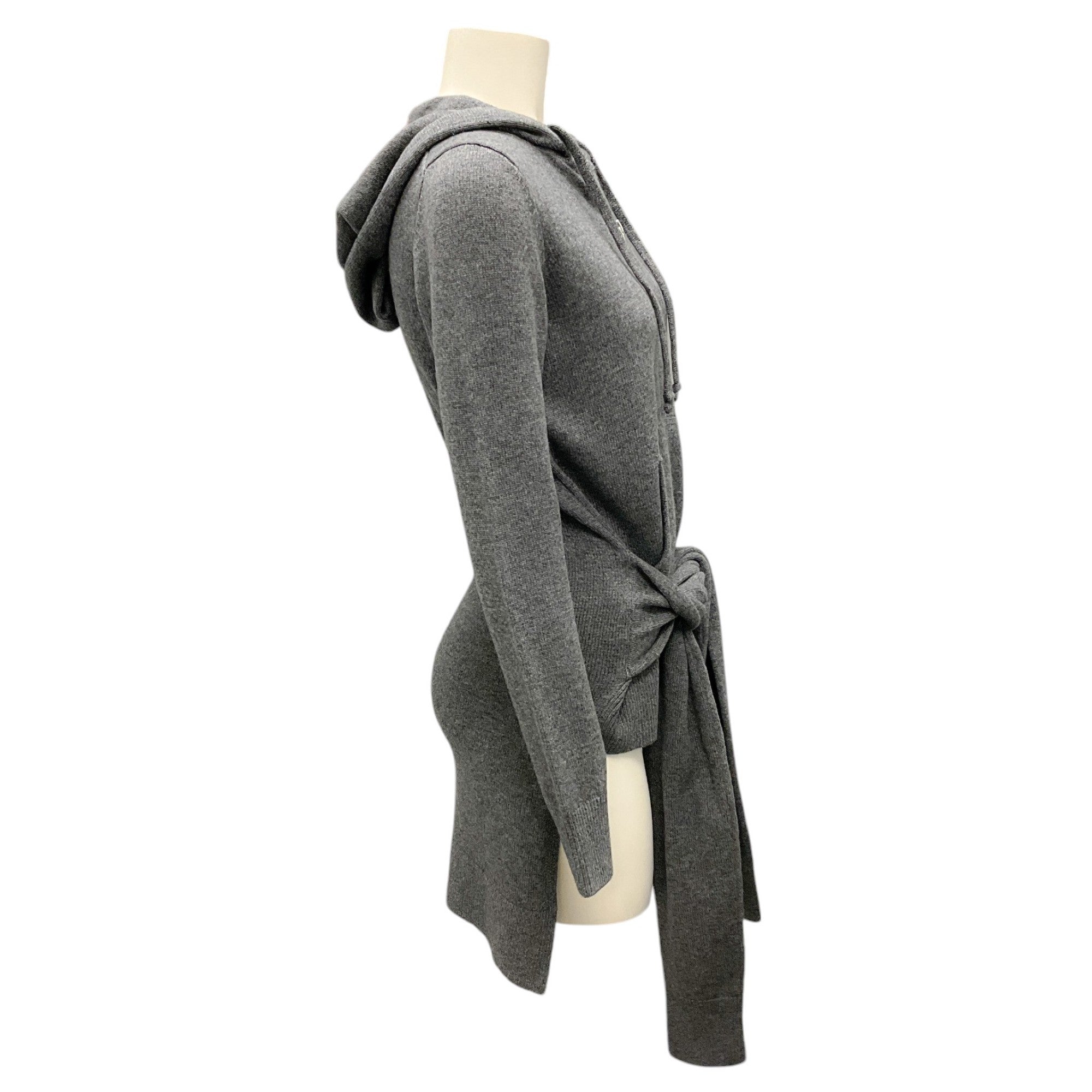 Michael Kors Collection Banker Mel Grey Hooded Tie-Waist High-Low Cashmere Knit Sweater