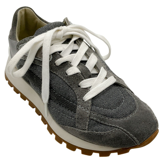 Brunello Cucinelli Grey Linen / Suede Sneakers with Monili
