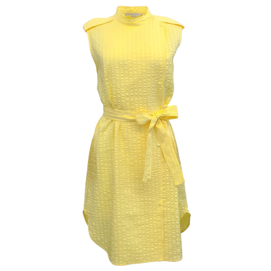Stella McCartney Yellow Jacquard Sleeveless Dress with Tie Belt