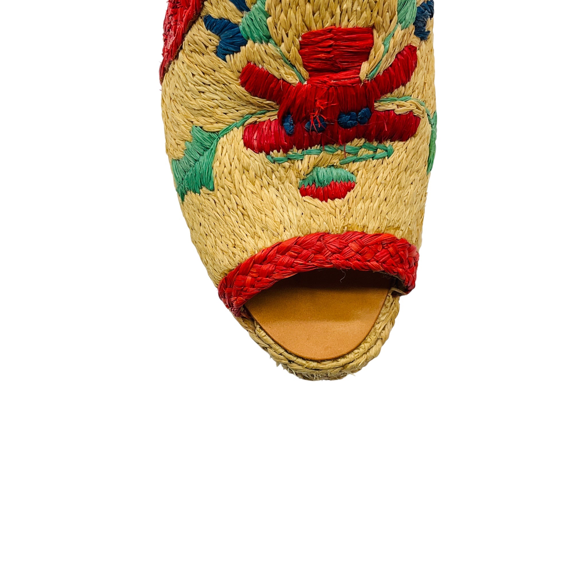 Robert Clergerie Natural / Red Multi Raffia Wedge Sandals