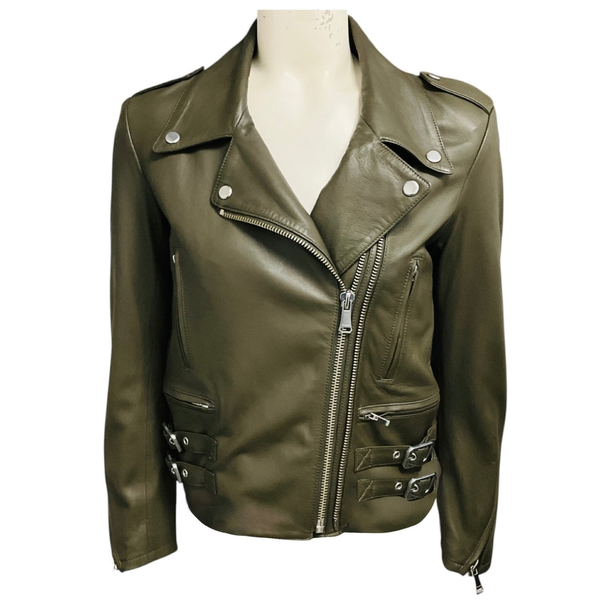 Frame Deep Moss Lamb Leather Moto Jacket