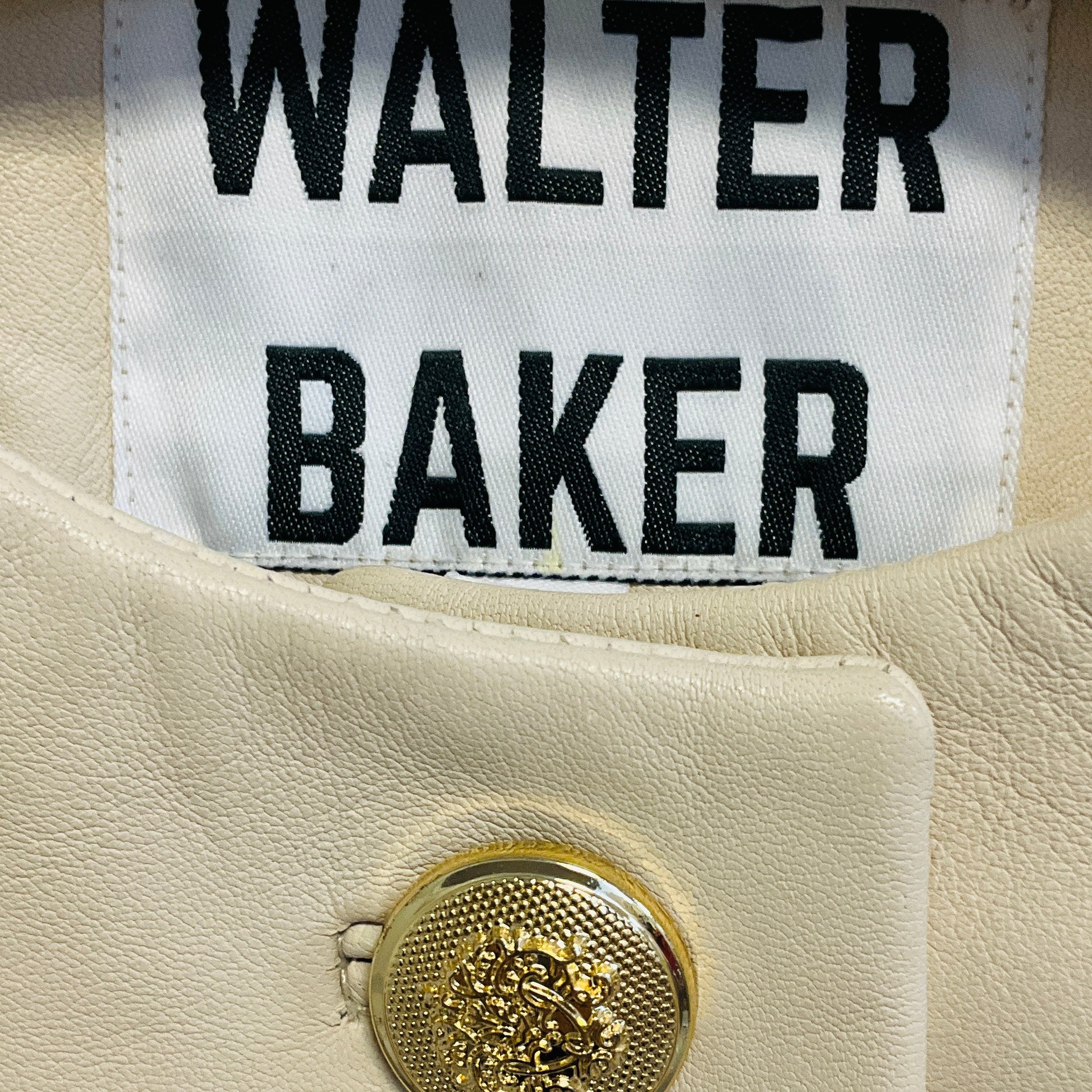 Walter Baker Ivory Leather Jacket with Gold Buttons