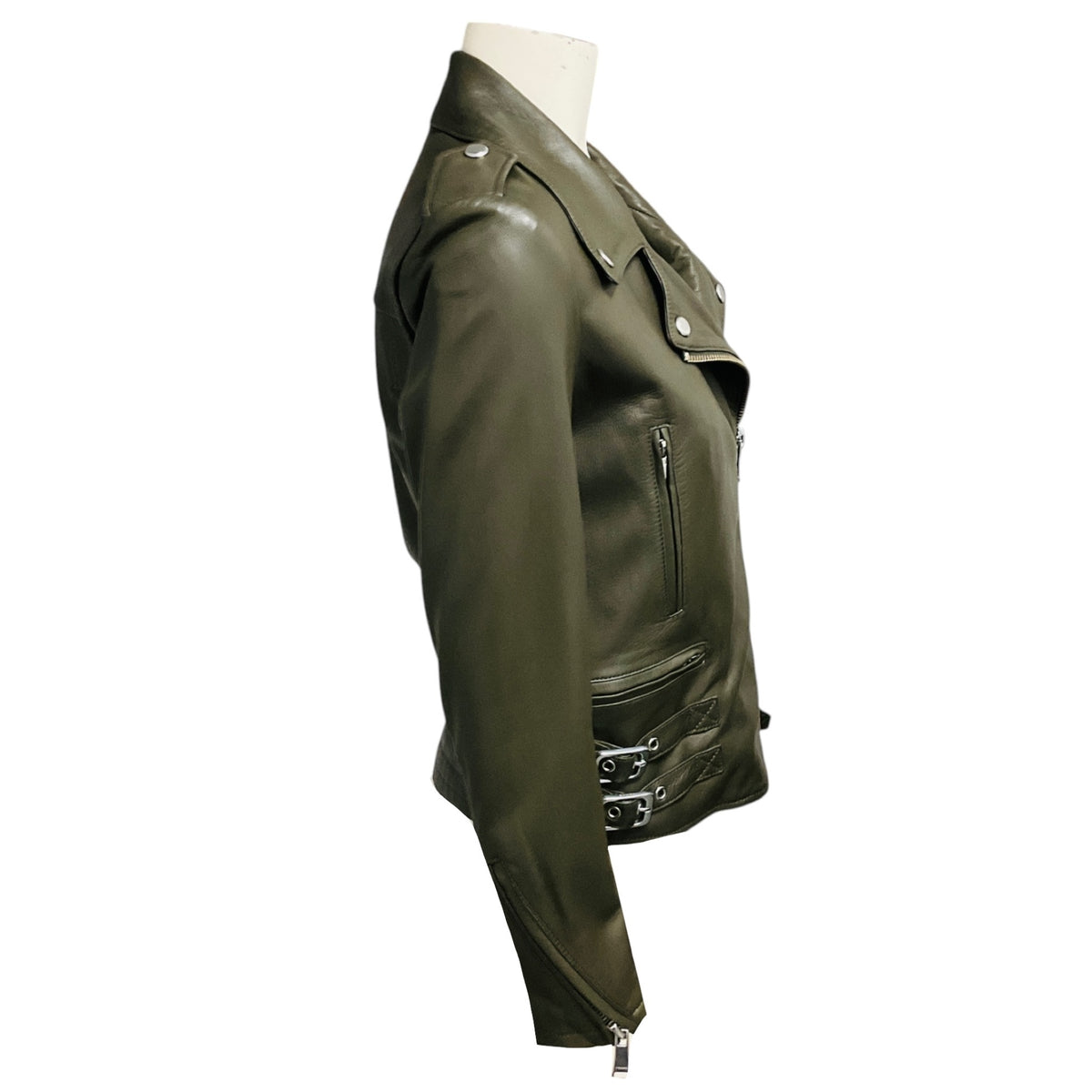 Frame Deep Moss Lamb Leather Moto Jacket