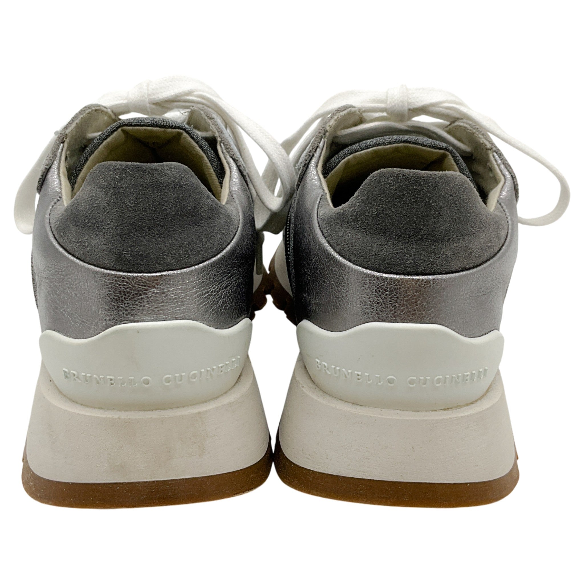 Brunello Cucinelli Grey Linen / Suede Sneakers with Monili