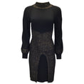 Load image into Gallery viewer, Chanel 2010 Paris Byzance Black / Gold Metallic Shimmer Detail Long Sleeved Fitted Wool Knit Dress
