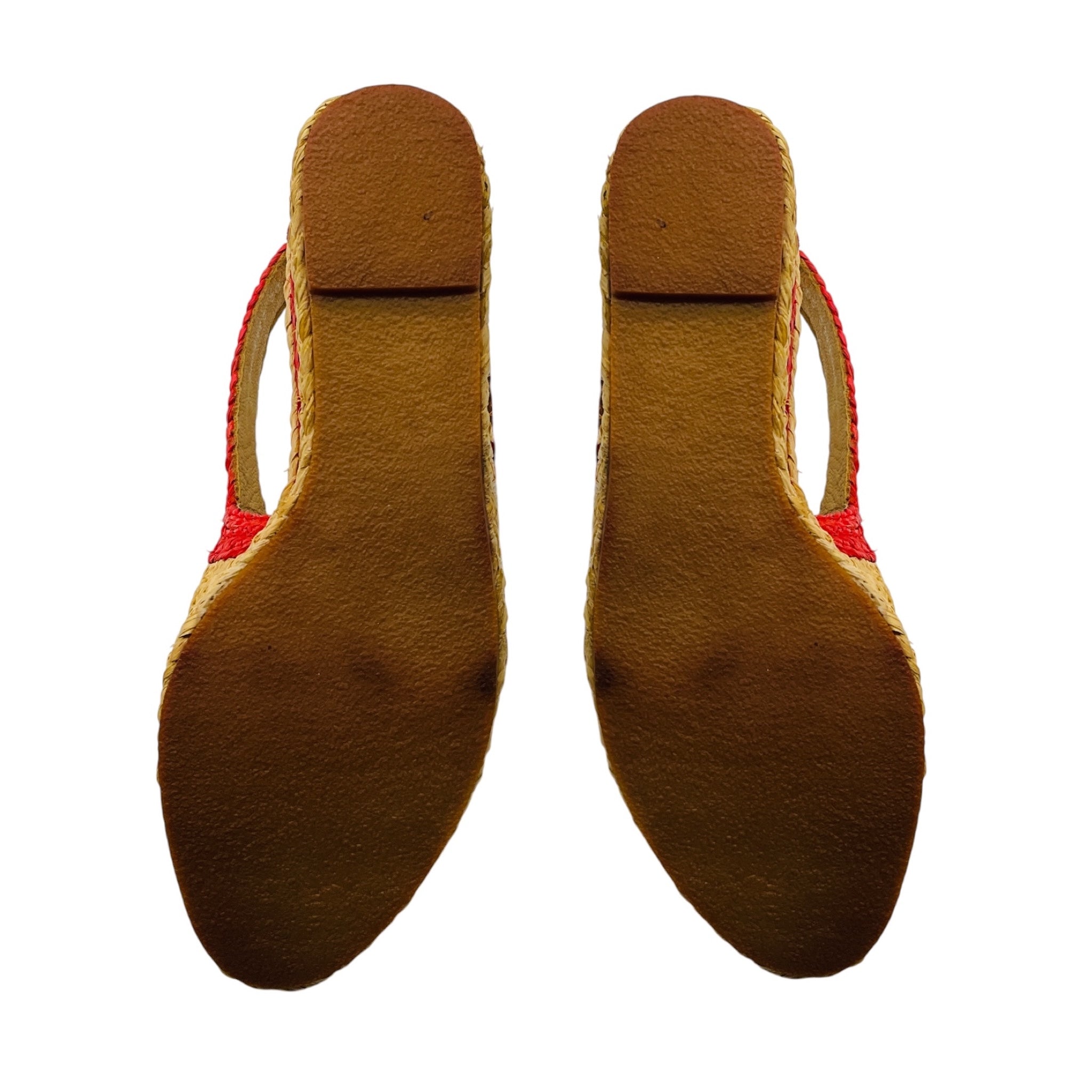Robert Clergerie Natural / Red Multi Raffia Wedge Sandals