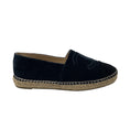 Load image into Gallery viewer, Chanel Navy Blue / Black CC Logo Embroidered Velvet Espadrille Flats
