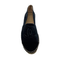 Load image into Gallery viewer, Chanel Navy Blue / Black CC Logo Embroidered Velvet Espadrille Flats
