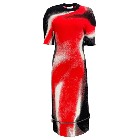 Alexander McQueen Black / Red / White Spray Paint Jacquard Zipped Hem Dress