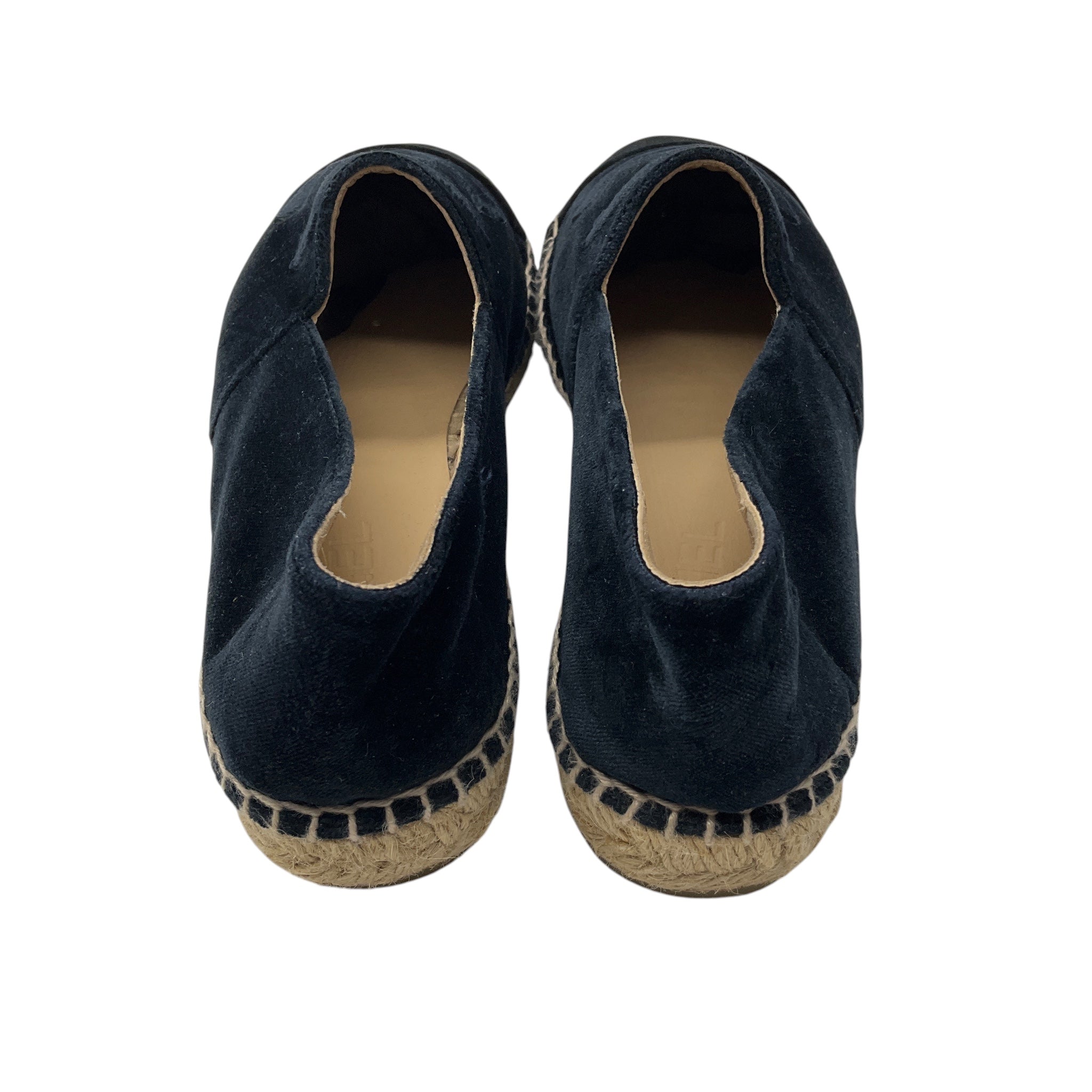 Chanel Navy Blue / Black CC Logo Embroidered Velvet Espadrille Flats