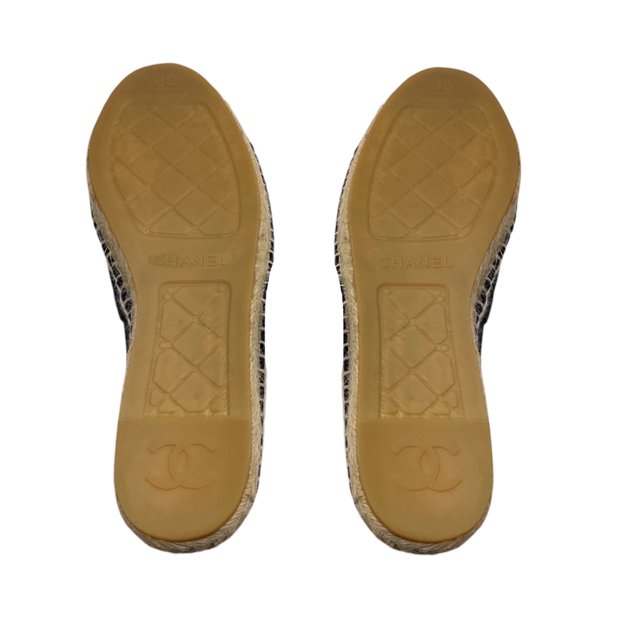 Chanel Navy Blue / Black CC Logo Embroidered Velvet Espadrille Flats