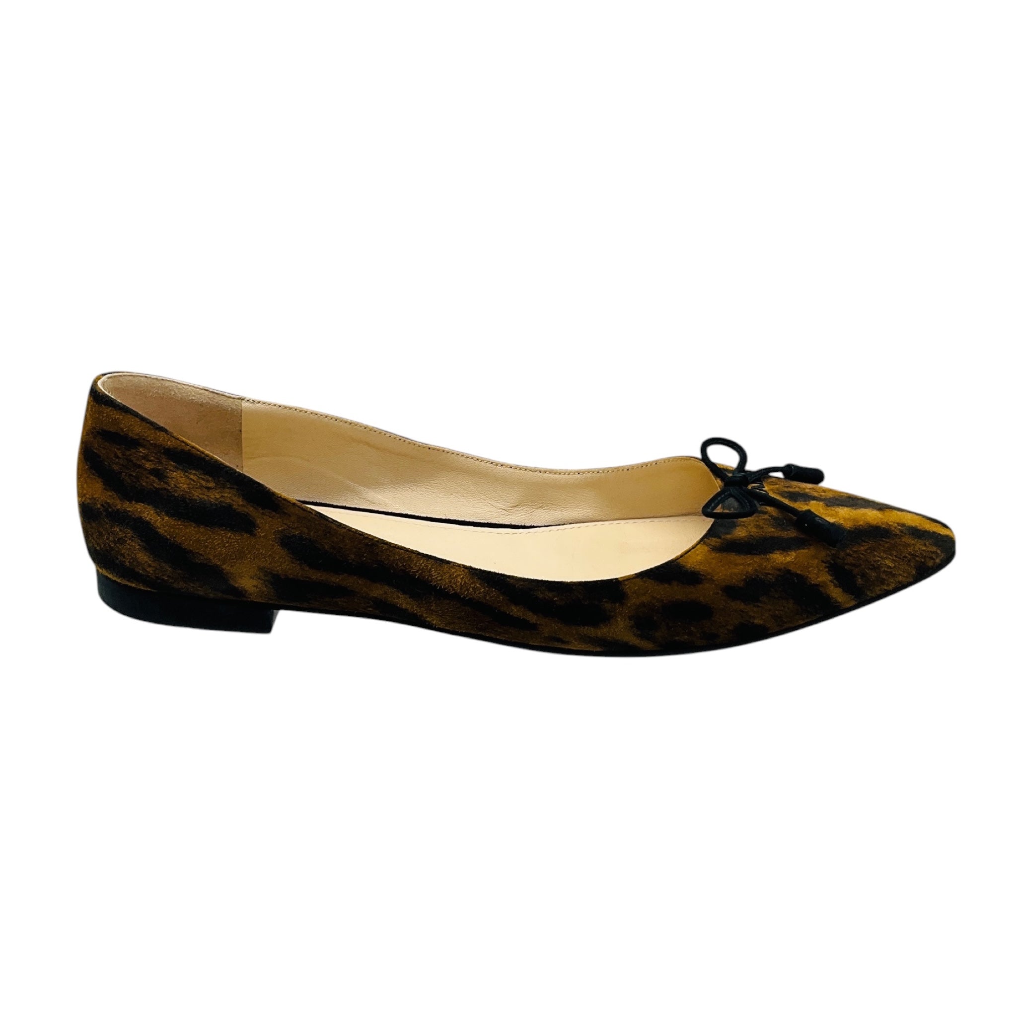 Prada Brown / Black Animal Print Pointed Toe Suede Flats with Bow Detail