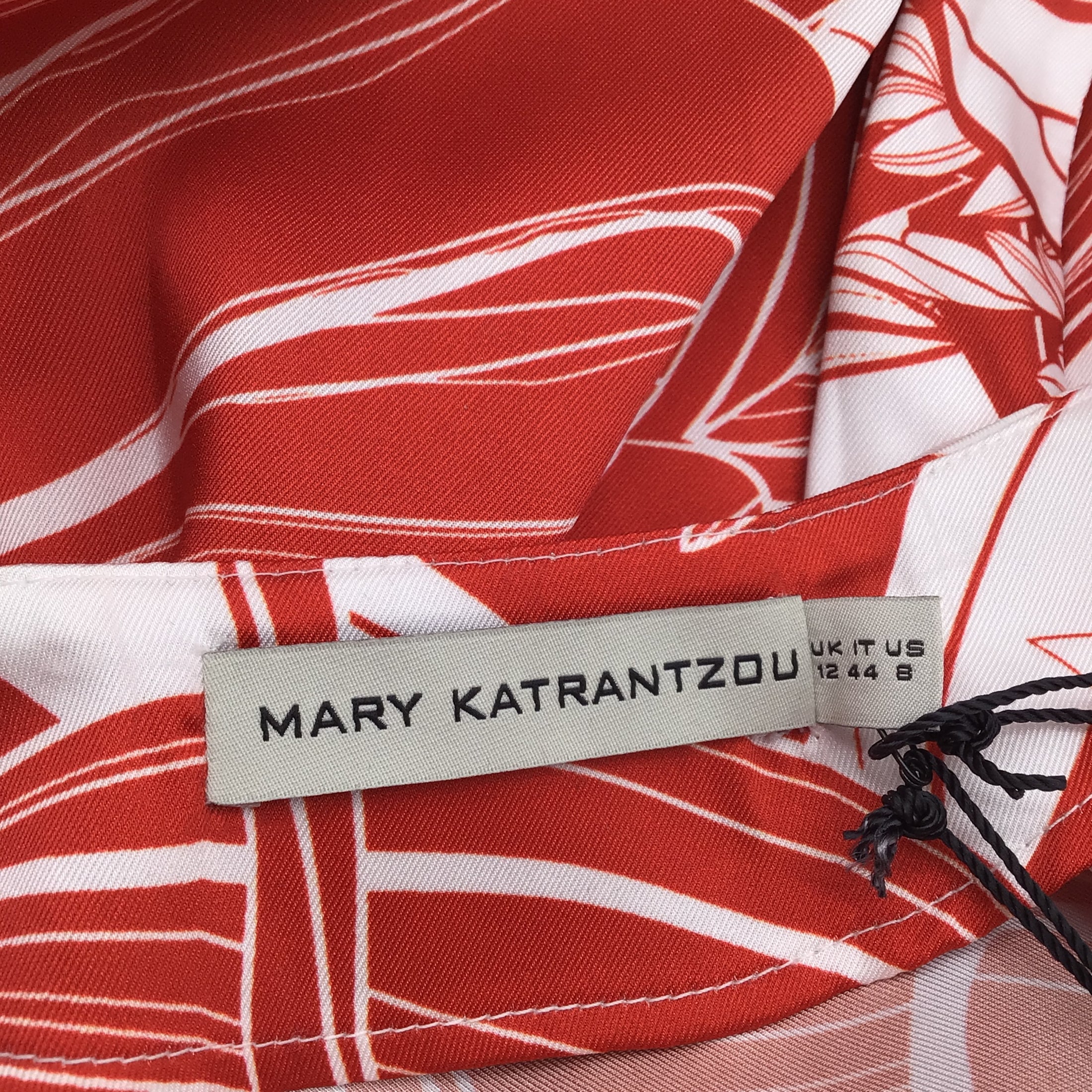 Mary Katranzou Red / White Ithaki Printed Belted Long Sleeved Two-Tone Poly Twill Maxi Dress