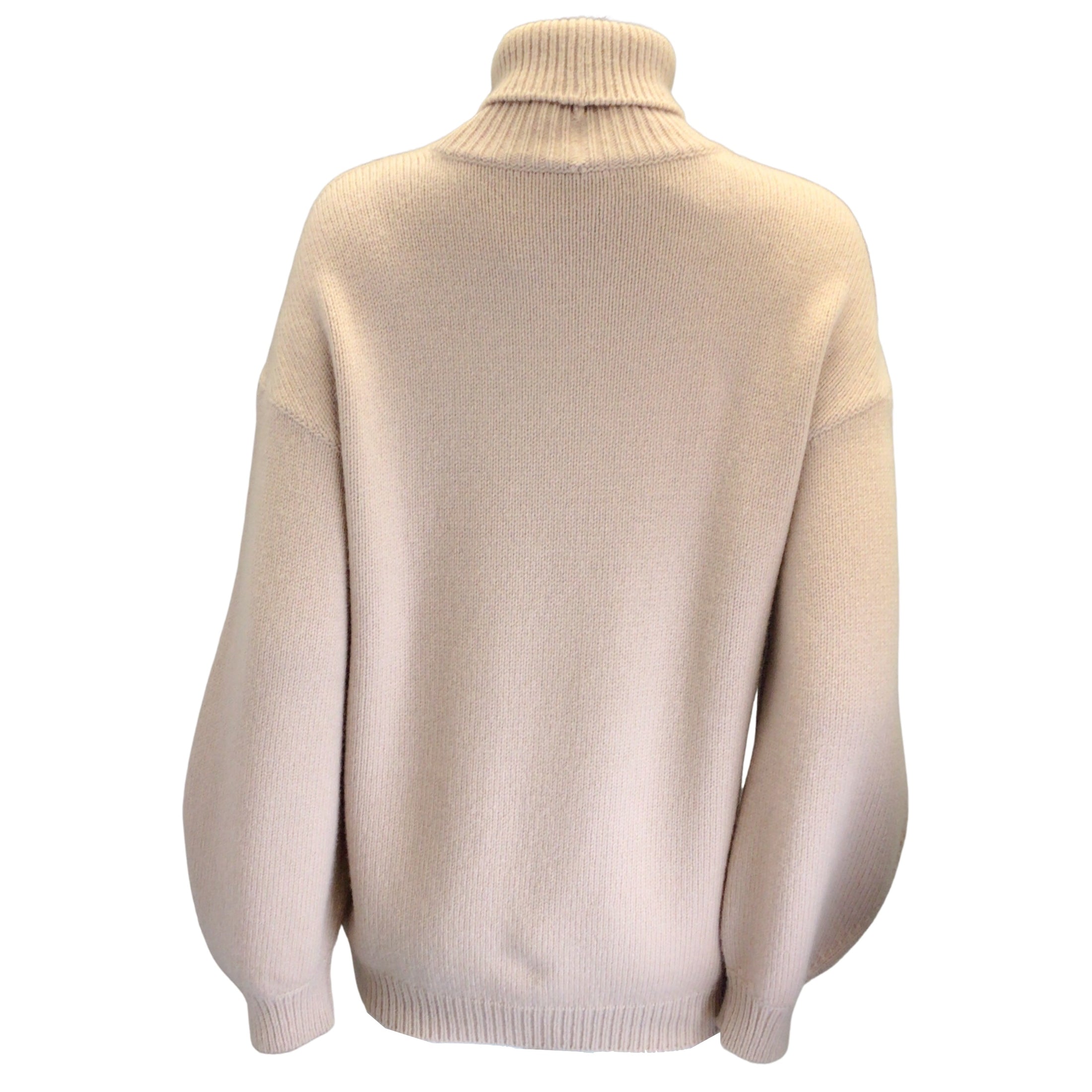 Chanel Nude Beige 2016 Long Sleeved Turtleneck Wool and Cashmere Knit Pullover Sweater