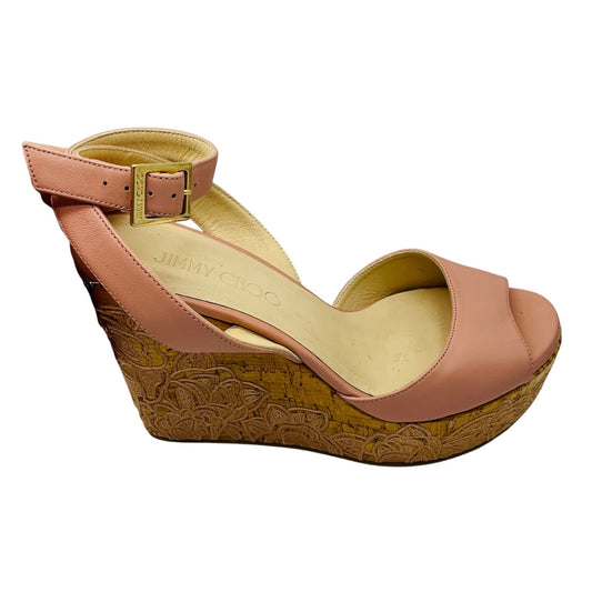 Jimmy Choo Blush Pink Leather Wedge Sandals