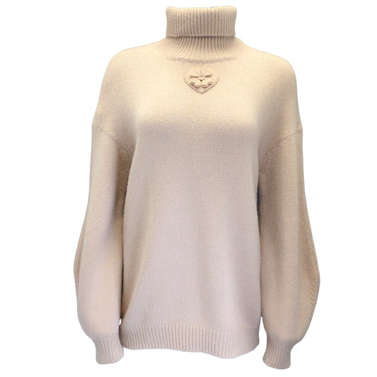 Chanel Nude Beige 2016 Long Sleeved Turtleneck Wool and Cashmere Knit Pullover Sweater