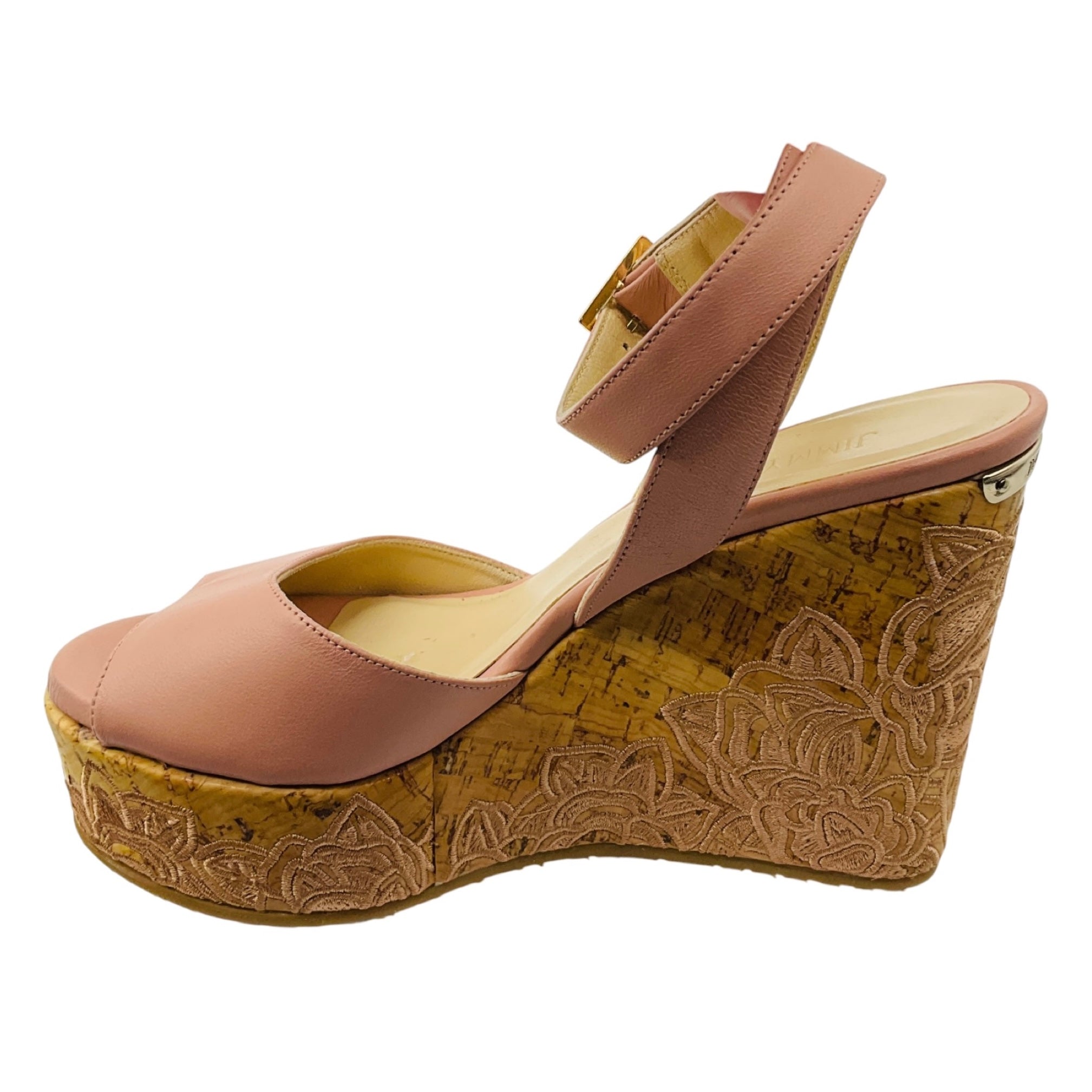 Jimmy Choo Blush Pink Leather Wedge Sandals