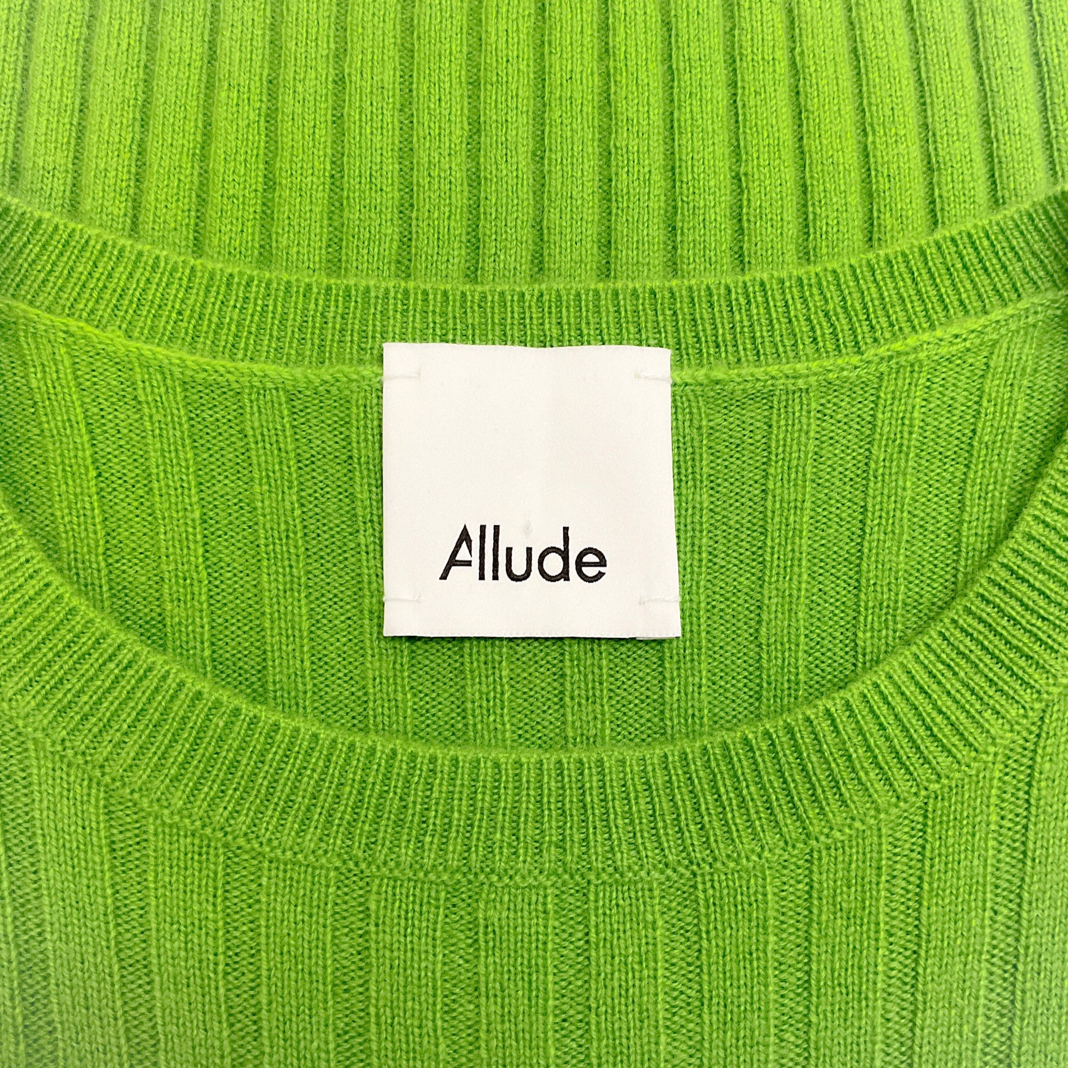 Allude Lime Green Cashmere Ribbed Short Sleeve Sweater